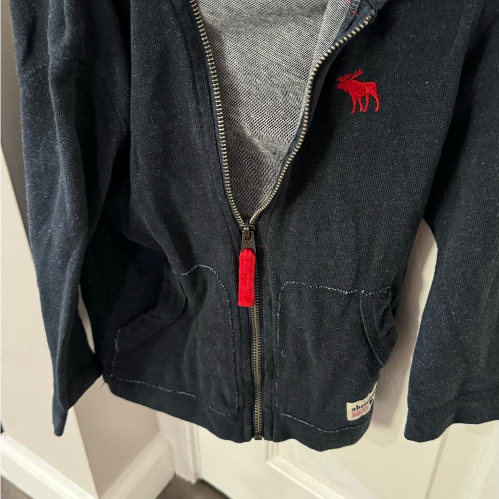 Kids Abercrombie and Fitch Navy Blue Hoodie with Red Logo